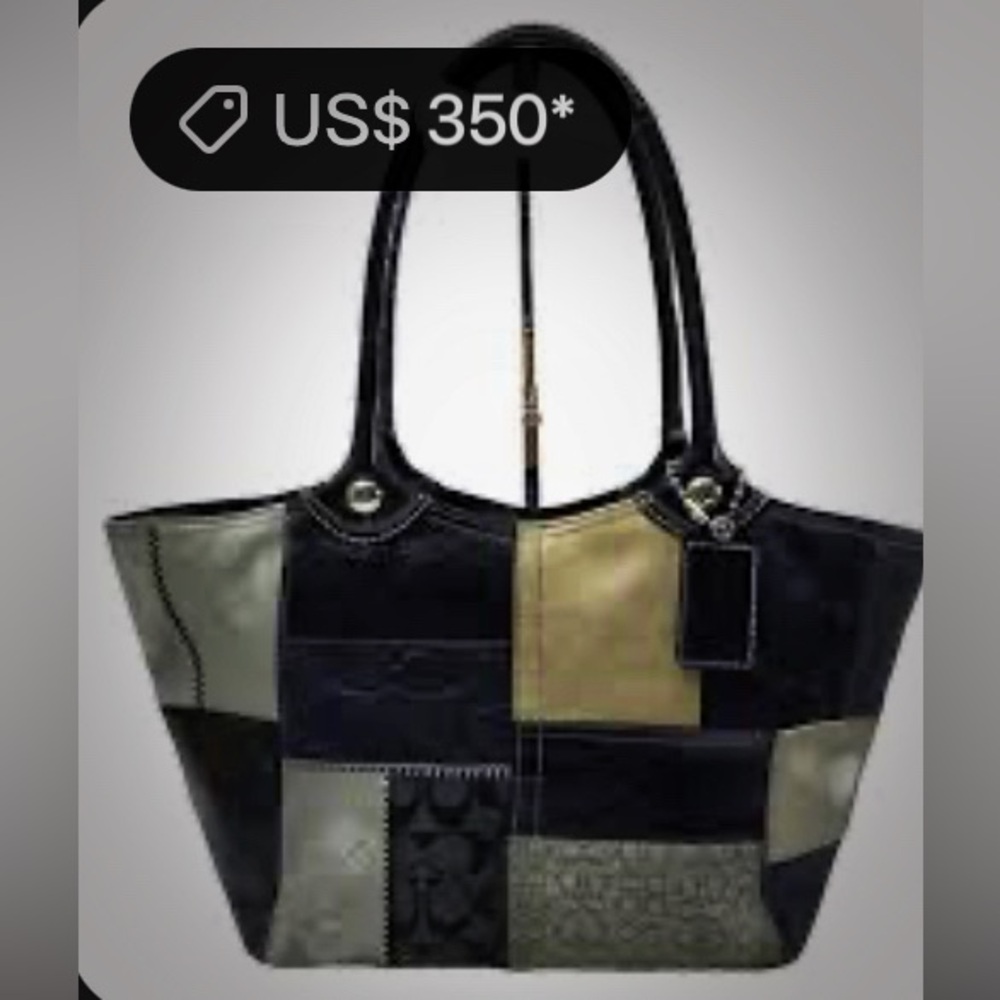 Rare Vintage Y2K style Coach Tote bag Black and Cream Patchwork shoulder bag - Picture 5 of 17